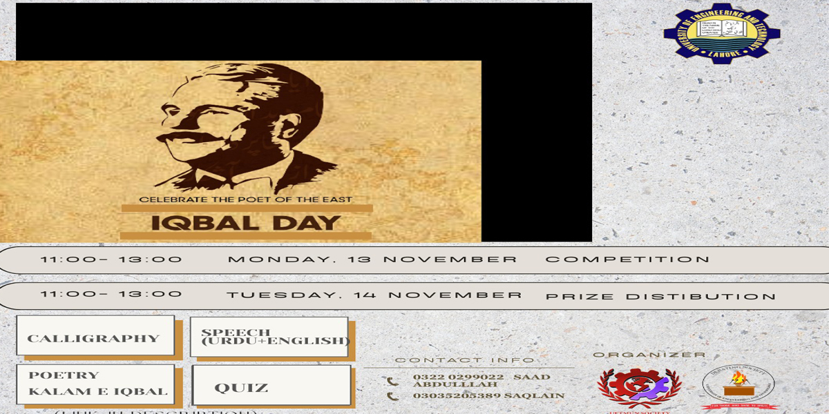 A Celebration of Allama Iqbal's Birthday by UET MUN and Debating Society on November 14, 2023